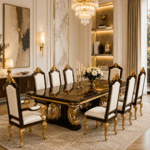 Chinioti Dining Table Gold Carved Luxury Design