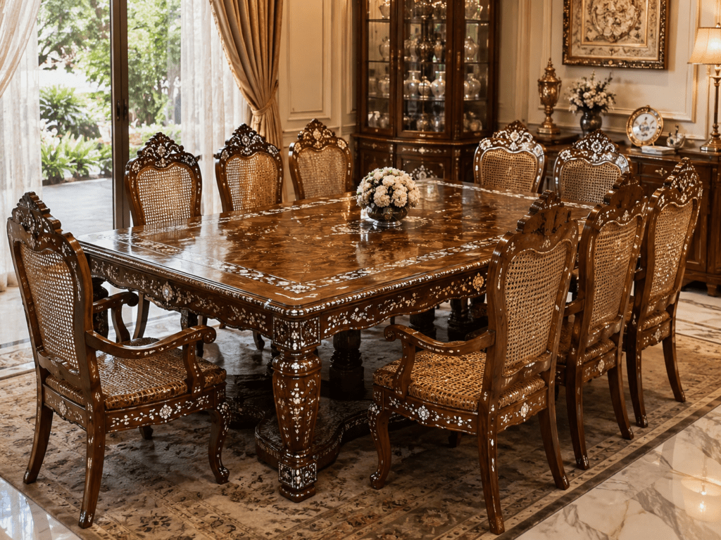 Chinioti Dining Table Gold Carved Luxury Design 9